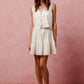 SO ME white floral eyelet lace tie-front vest top and tiered mini skirt set