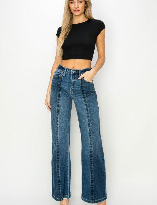 High Rise Relaxed Flared Jeans DARK STONE WASH Jeans