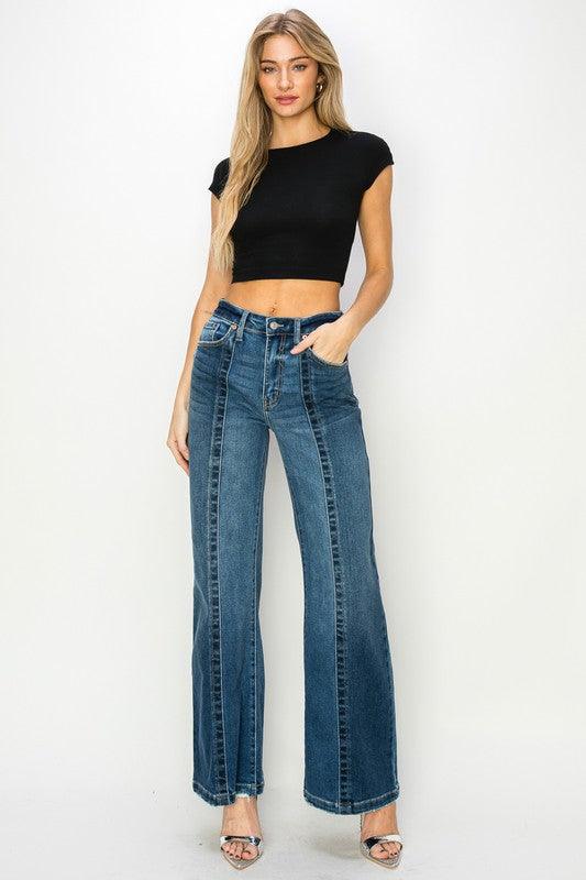 High Rise Relaxed Flared Jeans DARK STONE WASH Jeans