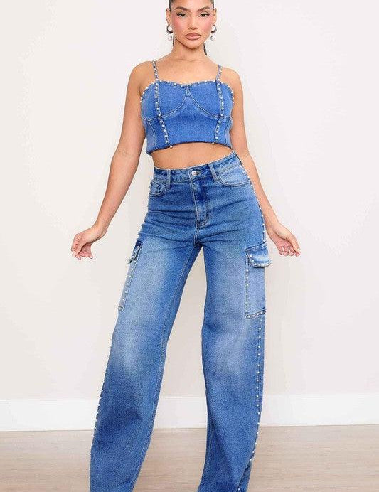 Pearl High-Rise Wide Leg Cargo Jeans Jeans