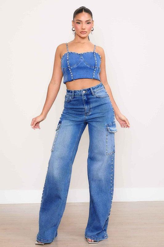 Pearl High-Rise Wide Leg Cargo Jeans Jeans