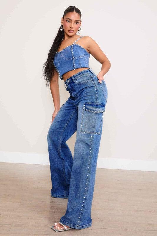 Pearl High-Rise Wide Leg Cargo Jeans Jeans