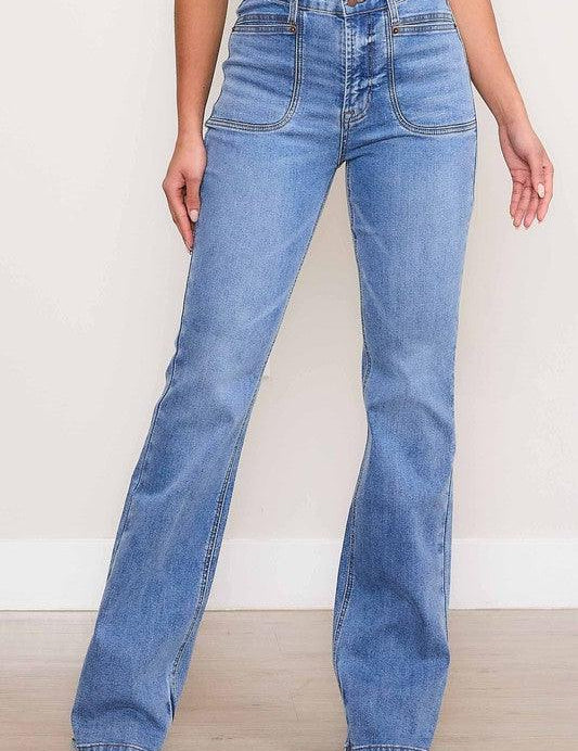 Square Pocket Bootcut Jeans Medium Stone Bottoms