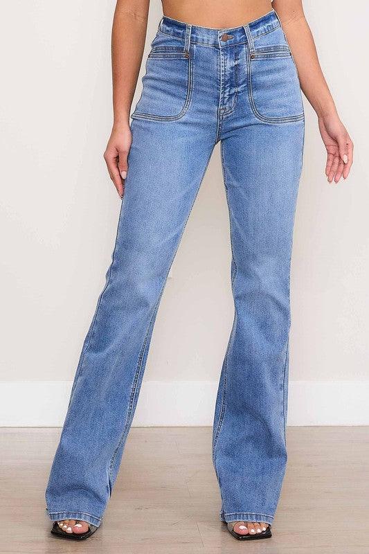 Square Pocket Bootcut Jeans Medium Stone Bottoms