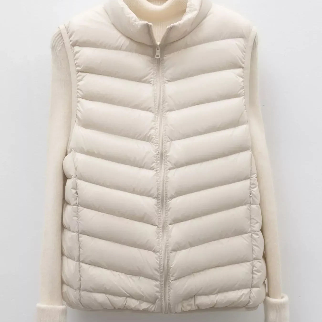 Quilted Zip Up Turtleneck Vest Coat - DAVERRI FASHIONS