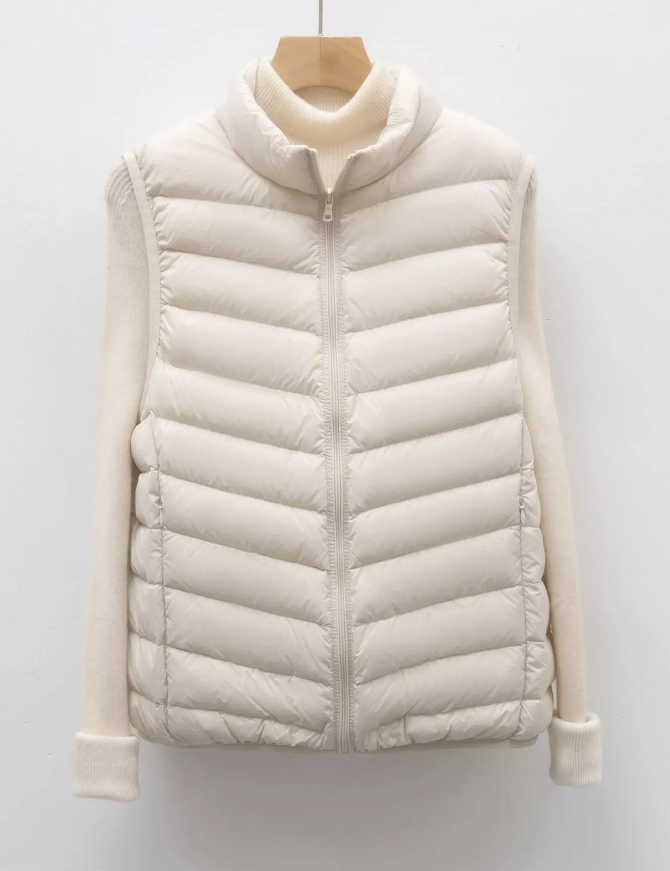 Ivory Quilted Zip Up Turtleneck Vest Coat | Vest Jackets Daverri Fashions
