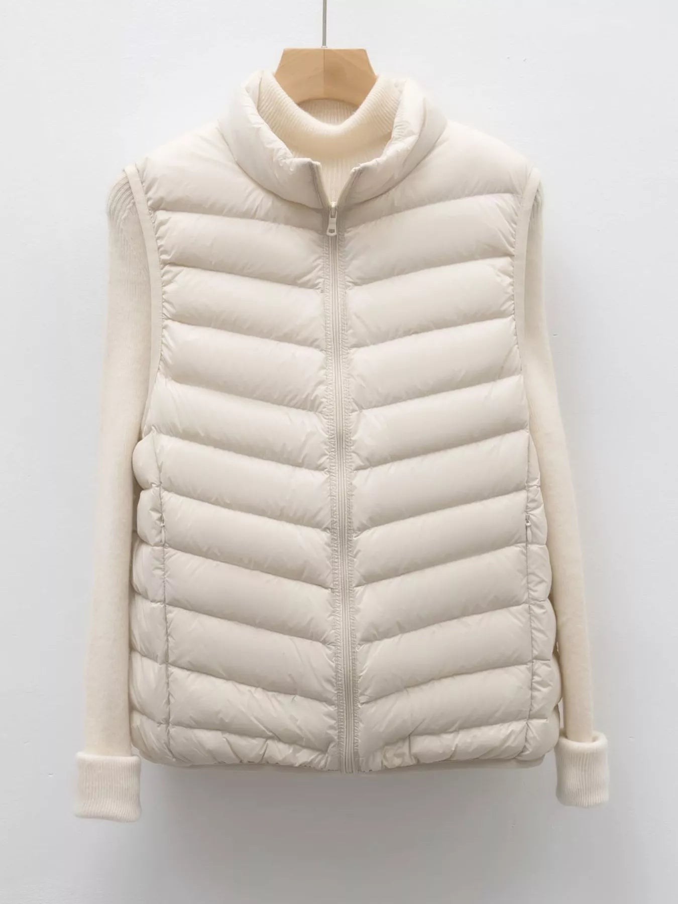 Ivory Quilted Zip Up Turtleneck Vest Coat | Vest Jackets Daverri Fashions