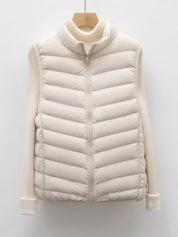 Ivory Quilted Zip Up Turtleneck Vest Coat | Vest Jackets Daverri Fashions