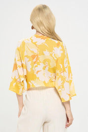 Renee C Yellow Front Twist Floral Top Shirts & Tops