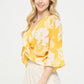 Renee C Yellow Front Twist Floral Top - DAVERRI FASHIONS