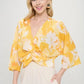 Renee C Yellow Front Twist Floral Top - DAVERRI FASHIONS