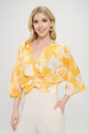 Renee C Yellow Front Twist Floral Top - DAVERRI FASHIONS