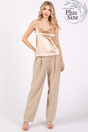 Plus High-Waisted Pleated Slacks Taupe