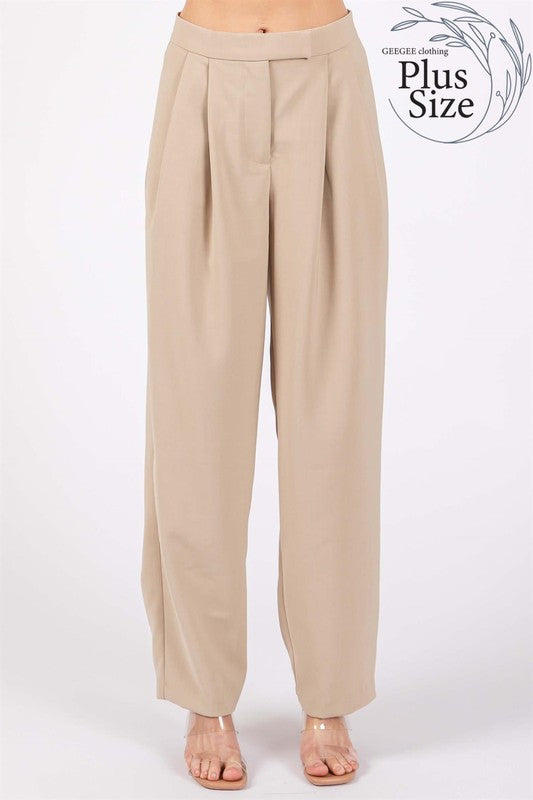 Plus High-Waisted Pleated Slacks