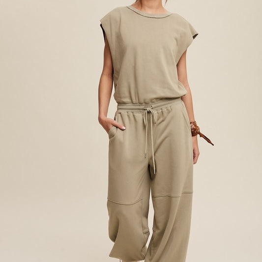 Athleisure French Terry Loose Jogger Jumpsuit Artichoke Athleisure Sets