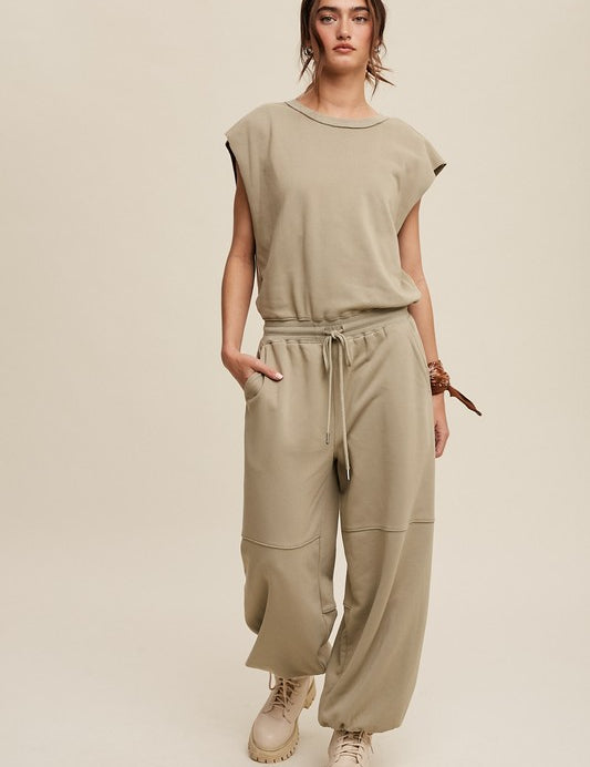 Athleisure French Terry Loose Jogger Jumpsuit Artichoke Athleisure Sets