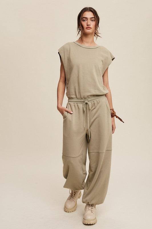 Athleisure French Terry Loose Jogger Jumpsuit Artichoke Joggers