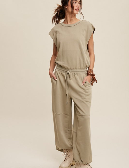 Athleisure French Terry Loose Jogger Jumpsuit Athleisure Sets