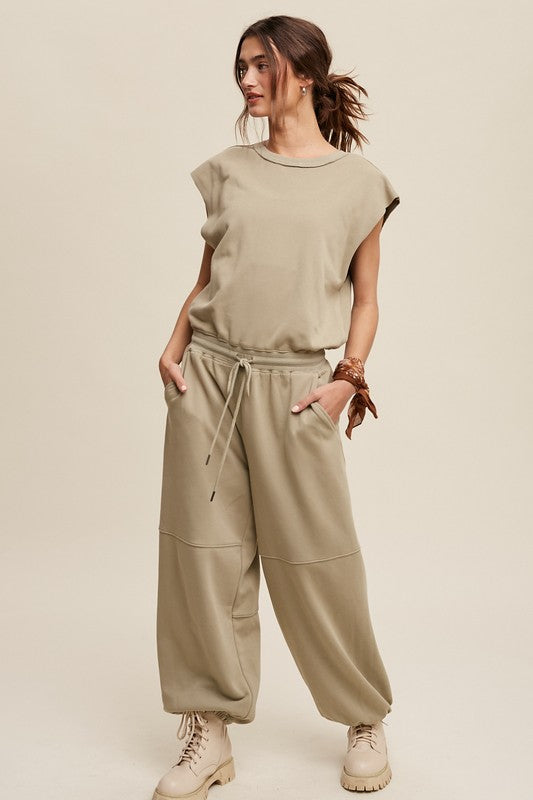 Athleisure French Terry Loose Jogger Jumpsuit Athleisure Sets