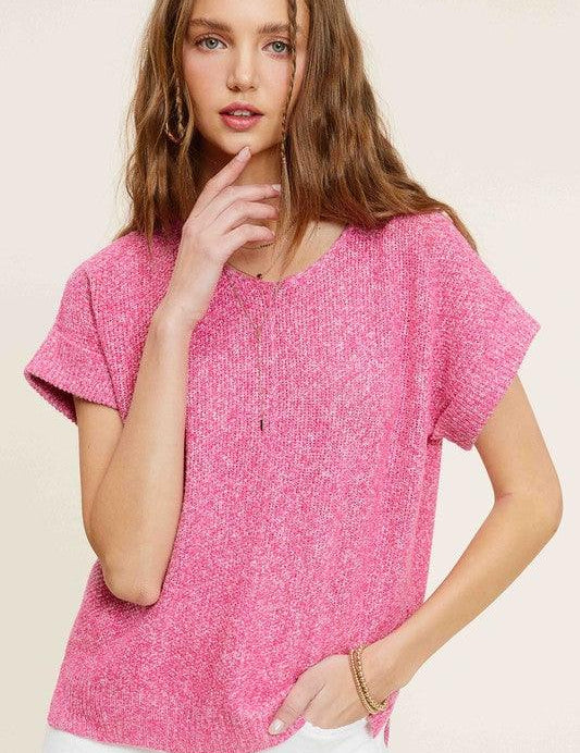 Soft Lightweight V-Neck Short Sleeve Sweater Top Sweaters