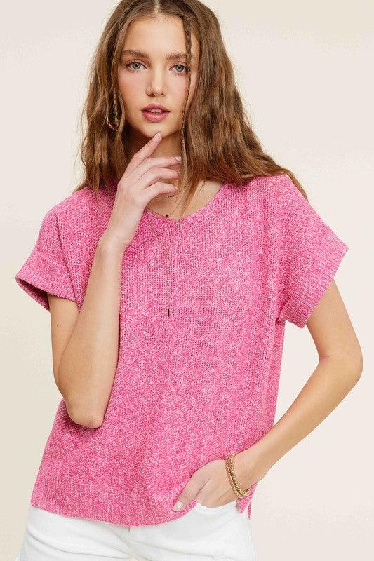 Soft Lightweight V-Neck Short Sleeve Sweater Top Sweaters