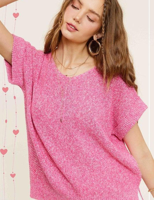 Soft Lightweight V-Neck Short Sleeve Sweater Top CANDY Sweaters