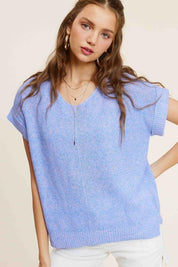 Soft Lightweight V-Neck Short Sleeve Sweater Top Sweaters