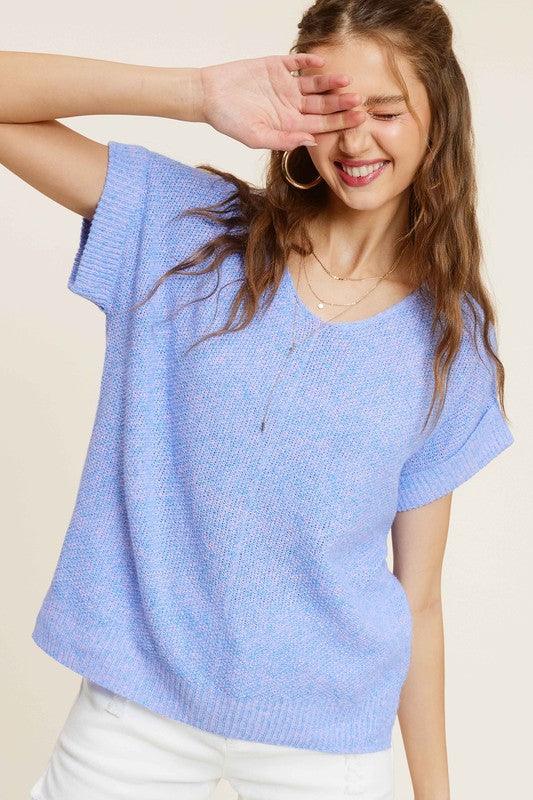 Soft Lightweight V-Neck Short Sleeve Sweater Top Sweaters