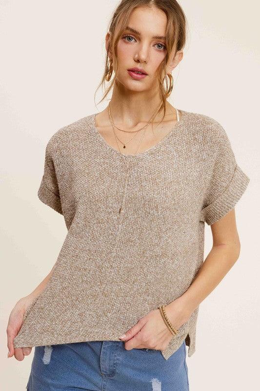 Soft Lightweight V-Neck Short Sleeve Sweater Top Sweaters