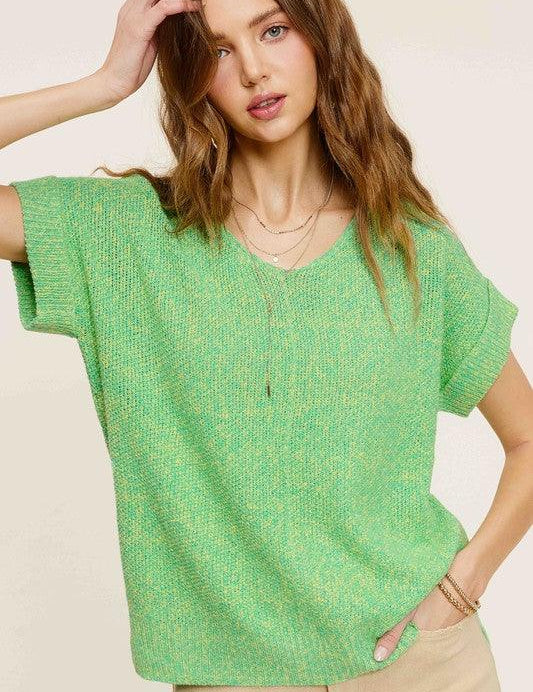 Soft Lightweight V-Neck Short Sleeve Sweater Top Sweaters