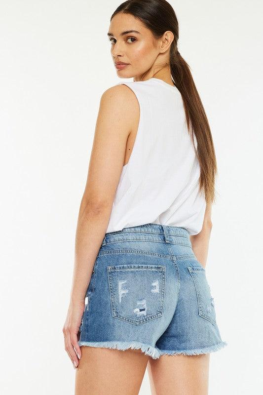 Kancan High Rise Frayed Hem Jean Shorts Shorts