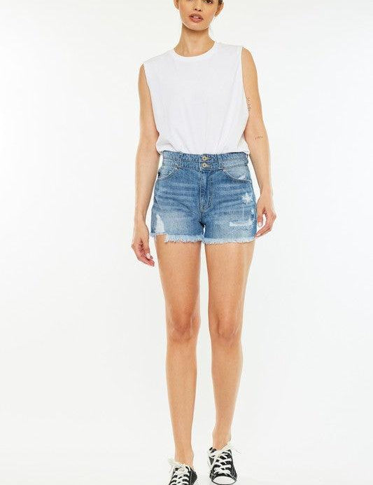 Kancan High Rise Frayed Hem Jean Shorts Shorts