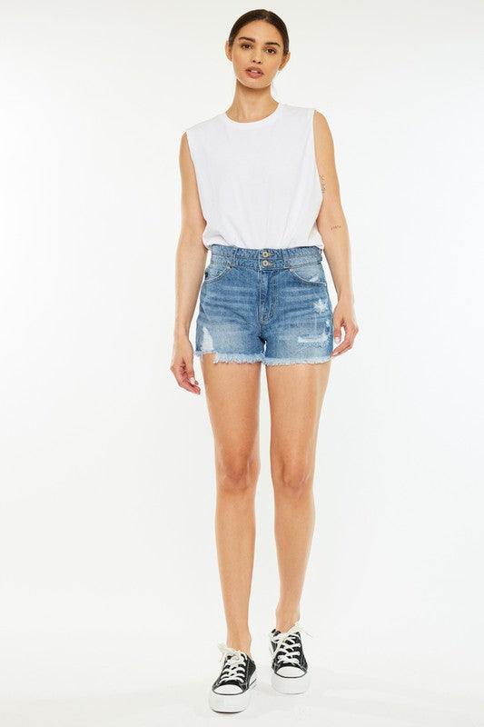 Kancan High Rise Frayed Hem Jean Shorts Shorts