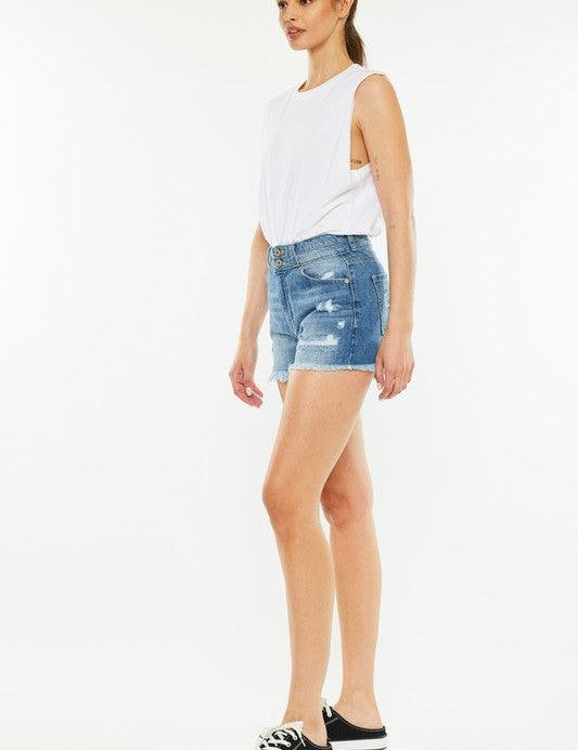 Kancan High Rise Frayed Hem Jean Shorts Shorts