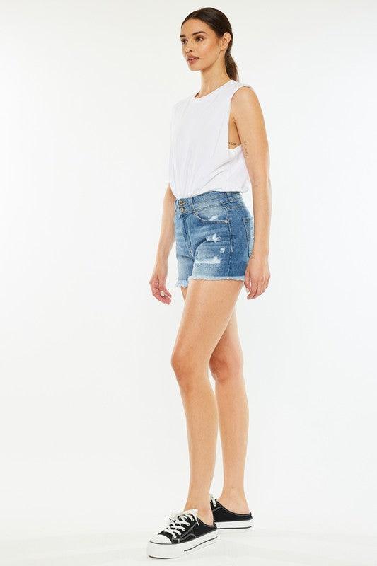 Kancan High Rise Frayed Hem Jean Shorts Shorts