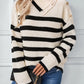 Buttoned Striped Long Sleeve Sweater - DAVERRI FASHIONS