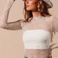 SO ME Bow Ribbon Pattern Sheer Lace Top OATMEAL Tops