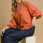 Umgee Textured Notched Balloon Sleeve Blouse with Scalloped Hem - DAVERRI FASHIONS