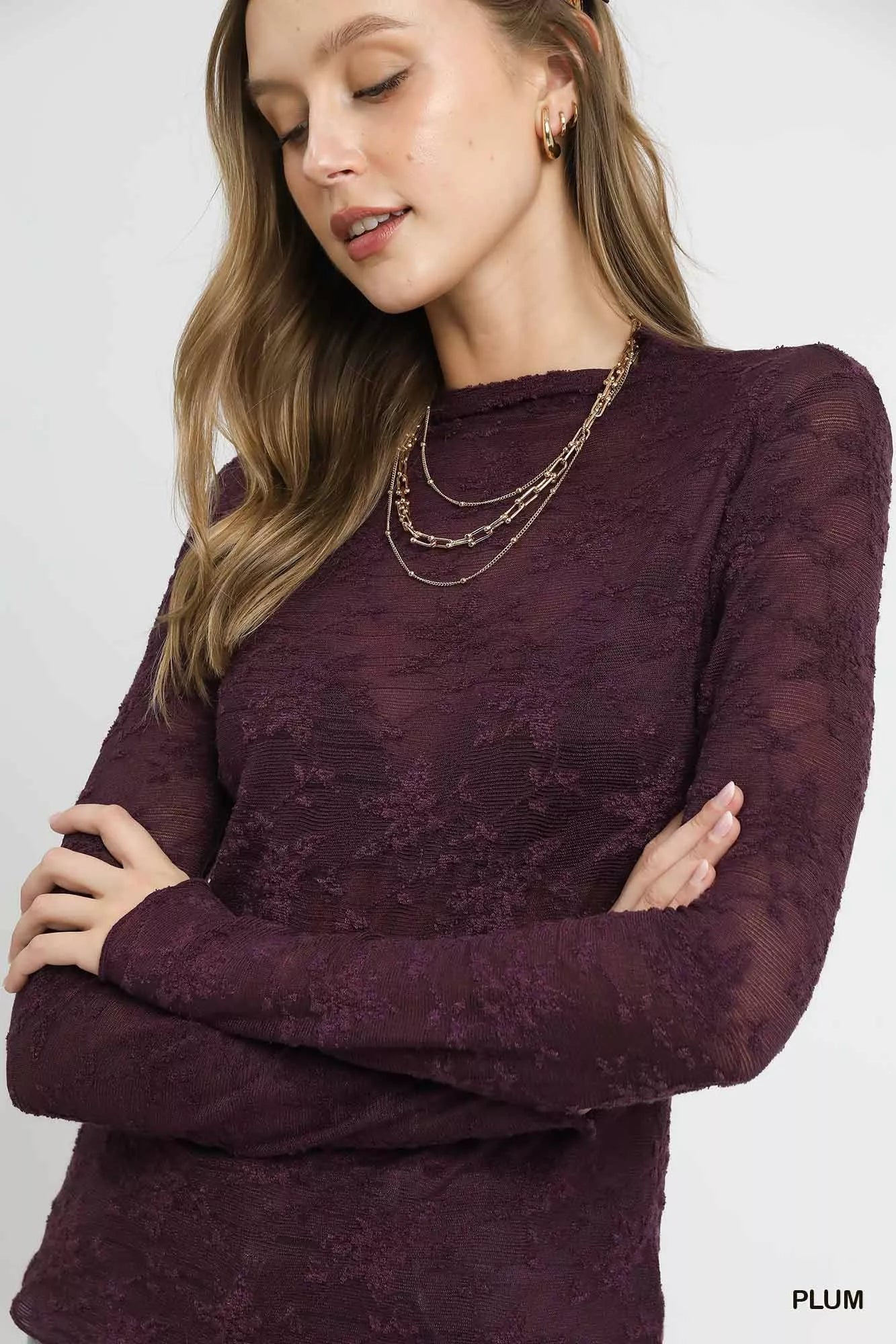 Umgee Lace Sheer Long Sleeve Top | Tops Daverri Fashions