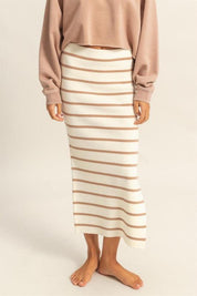 Tan HYFVE Side Slit Striped Bodycon Sweater Skirt | Sweaters Daverri Fashions