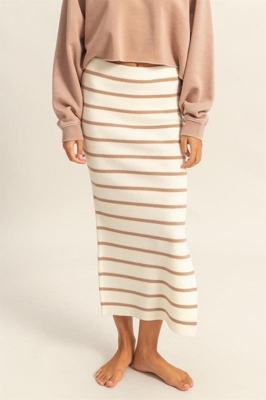 HYFVE Side Slit Striped Bodycon Sweater Skirt - DAVERRI FASHIONS