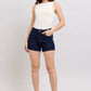 Judy Blue High Waist Heart Shaped Pkts & Red Contrast Thread Denim Shorts DK L
