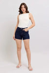 Judy Blue High Waist Heart Shaped Pkts & Red Contrast Thread Denim Shorts L - DAVERRI FASHIONS
