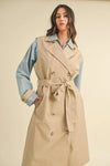 MABLE Layered Look Trench Coat With Denim Jacket - DAVERRI FASHIONS