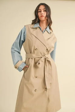 MABLE Layered Look Trench Coat With Denim Jacket - DAVERRI FASHIONS