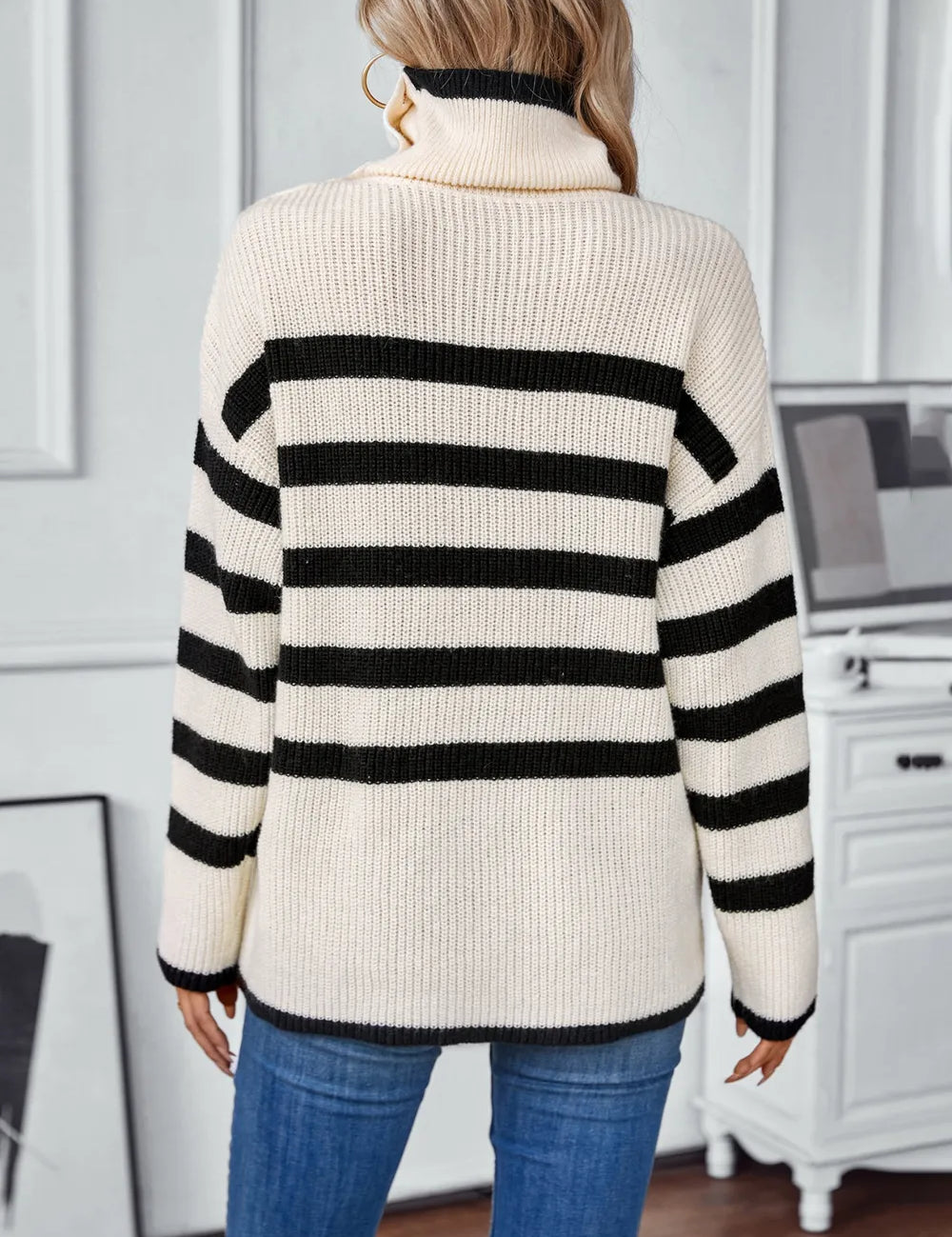 Buttoned Striped Long Sleeve Sweater | Sweaters Daverri Fashions