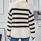 Buttoned Striped Long Sleeve Sweater - DAVERRI FASHIONS