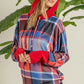 BiBi Plaid Mirr Brushed Rib Contrast Thumb Open Hoodie - DAVERRI FASHIONS