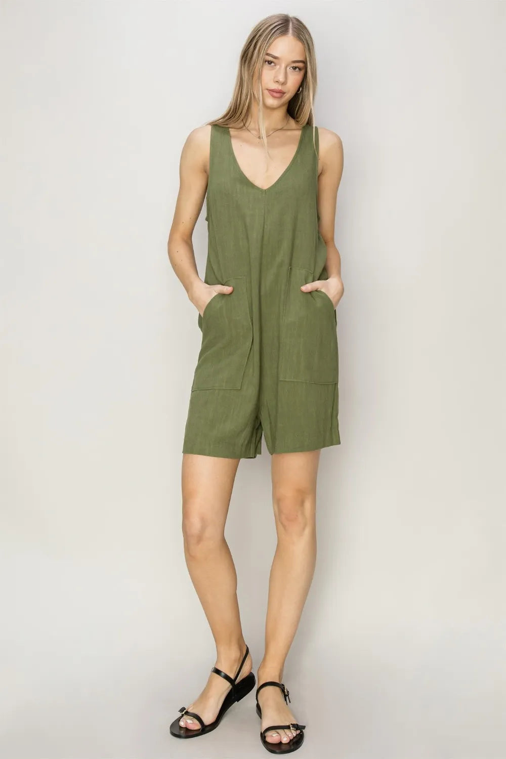 HYFVE V-Neck Sleeveless Romper with Pockets Rompers