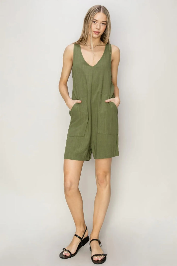 HYFVE V-Neck Sleeveless Romper with Pockets Rompers